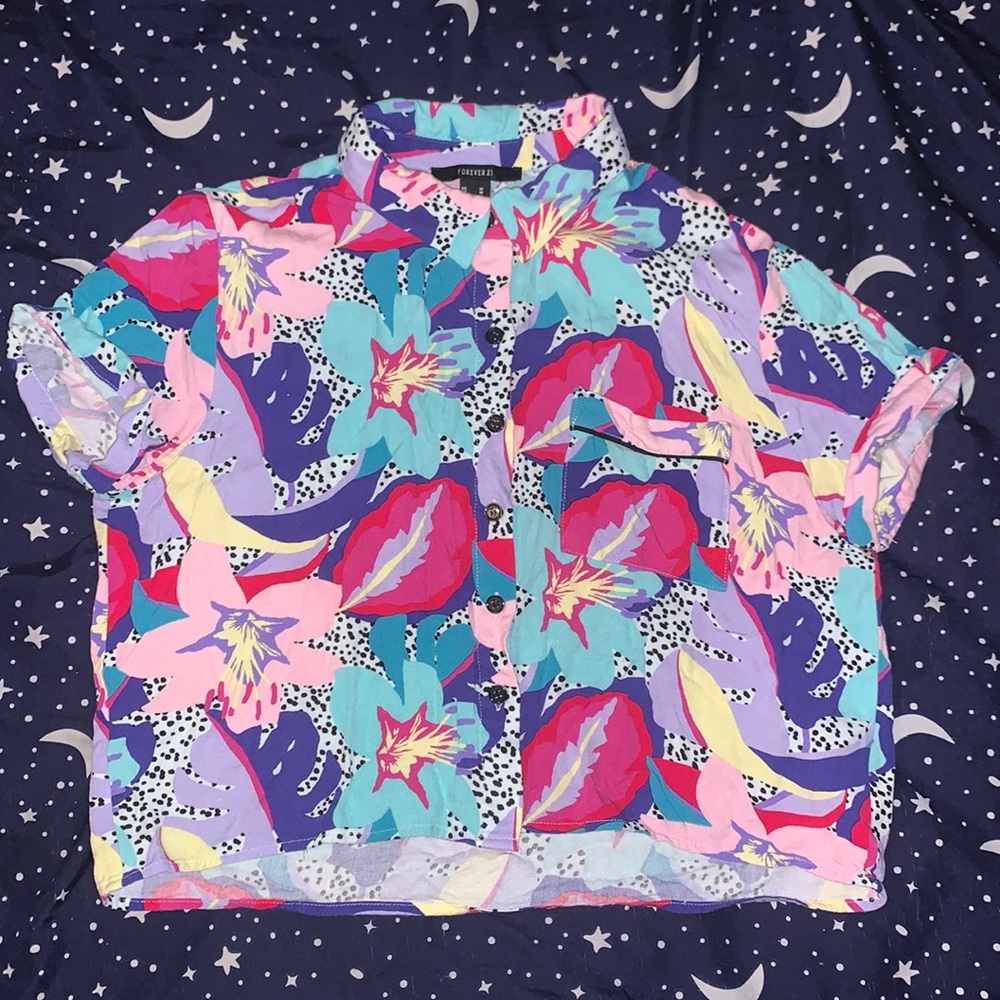 🌹F21 multi-print crop top button up🌹